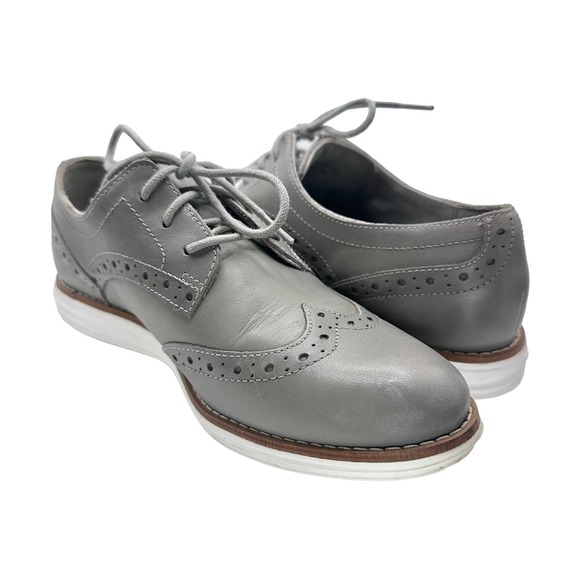 Cole Haan | Women | Grand OS Gray Leather Wingtip Oxford Shoes | Size 5.5 B - Picture 2 of 10